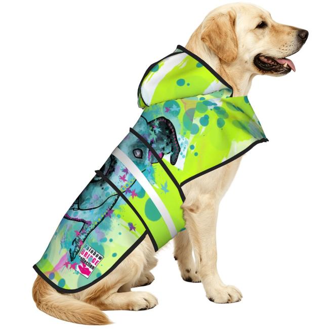 Preview: Hunde Regenmantel mit Hundemotiv Sancho- Hunderegenmantel, Wasserfest, bunte Popart Hundemotive, Mischling, Mix, AmStaff, Pitbull, Pitty